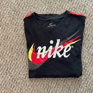 Nike Men's Black Tee with Red and Yellow Swoosh